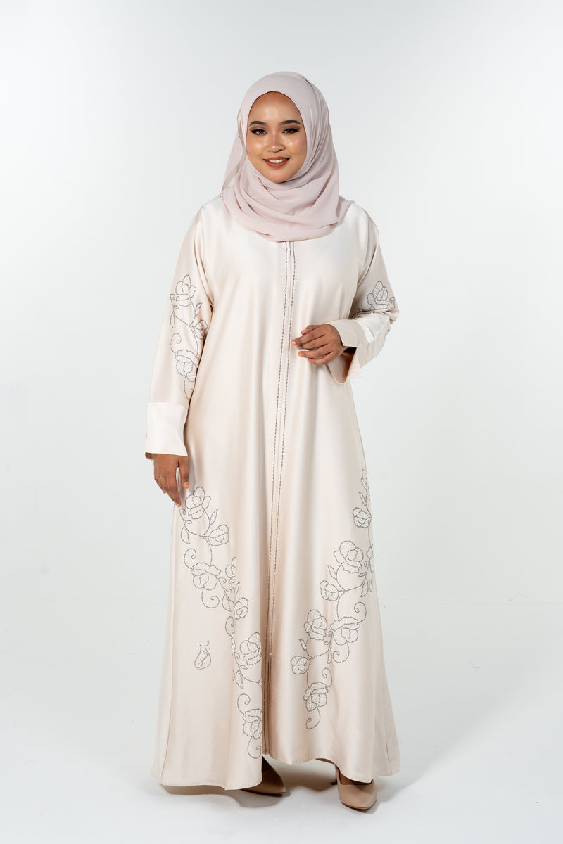 Beads Bloom Abaya - Champagne