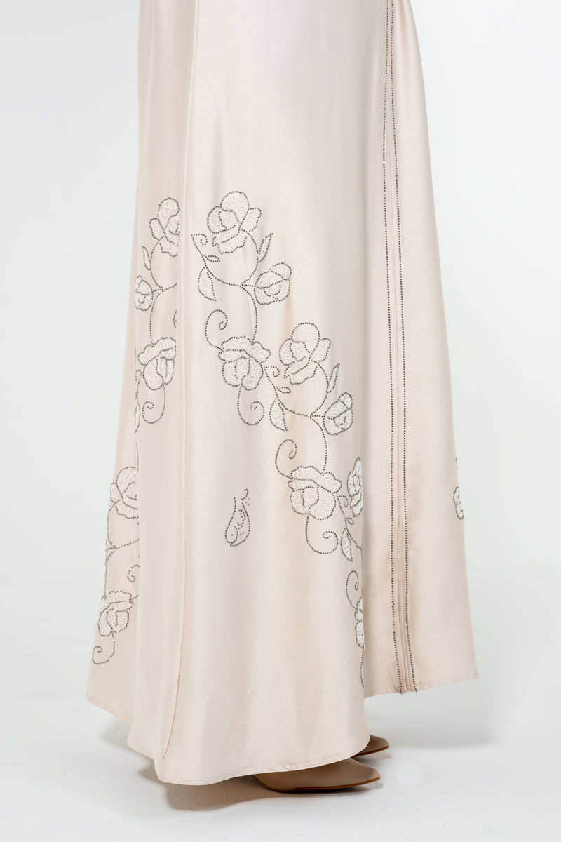 Beads Bloom Abaya - Champagne