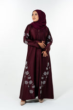 Beads Bloom Abaya - Burgundy