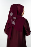 Beads Bloom Abaya - Burgundy