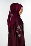 Beads Bloom Abaya - Burgundy