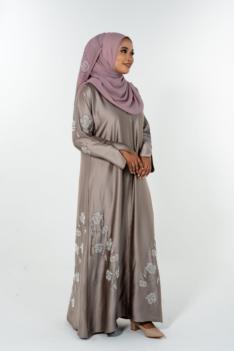 Beads Bloom Abaya - Mauve