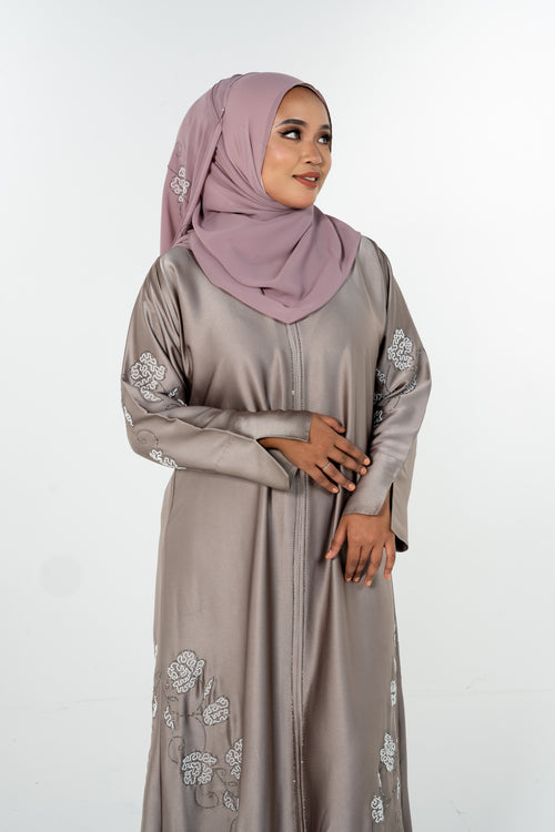 Beads Bloom Abaya - Mauve