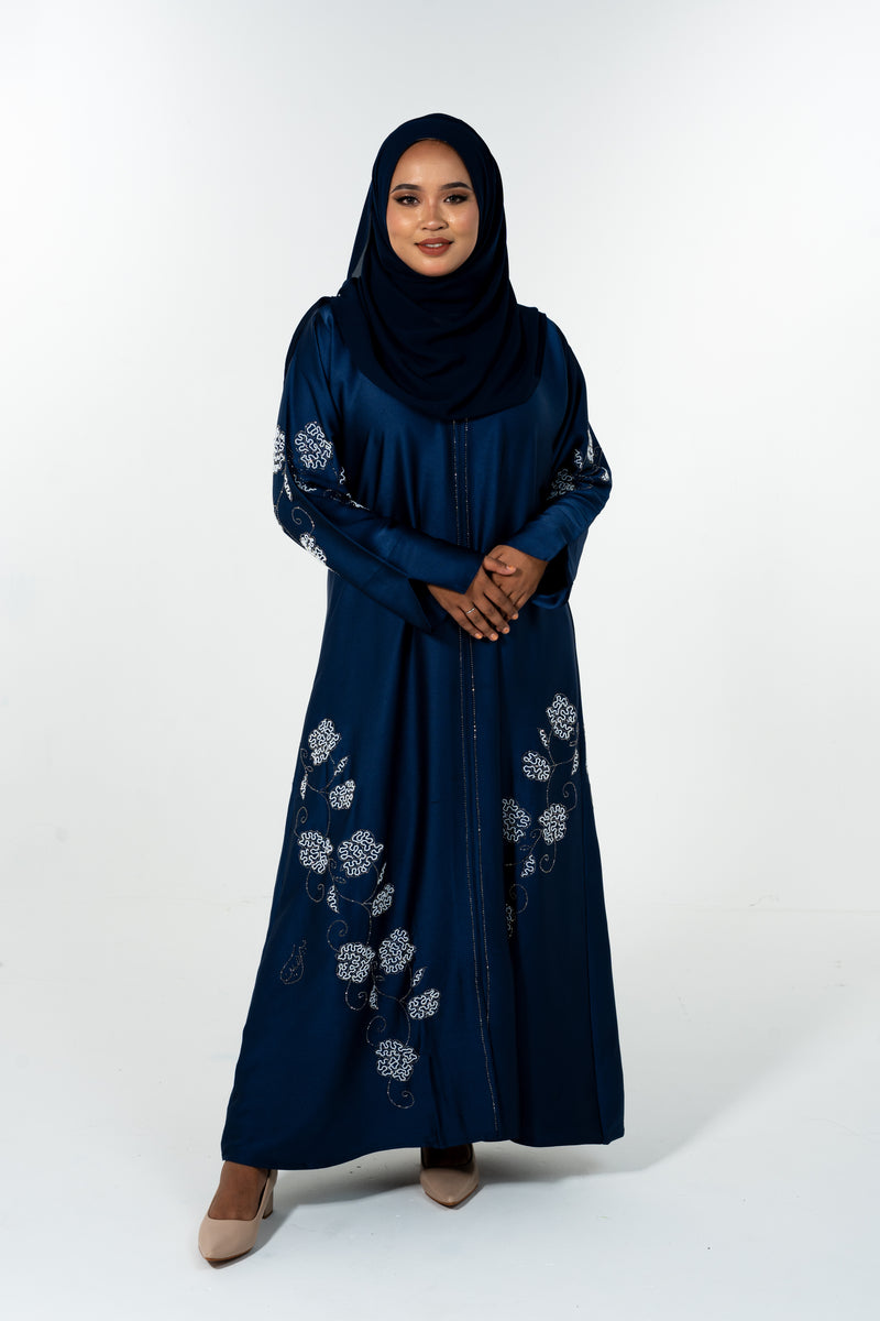 Beads Bloom Abaya - Navy