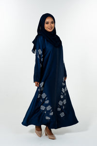 Beads Bloom Abaya - Navy