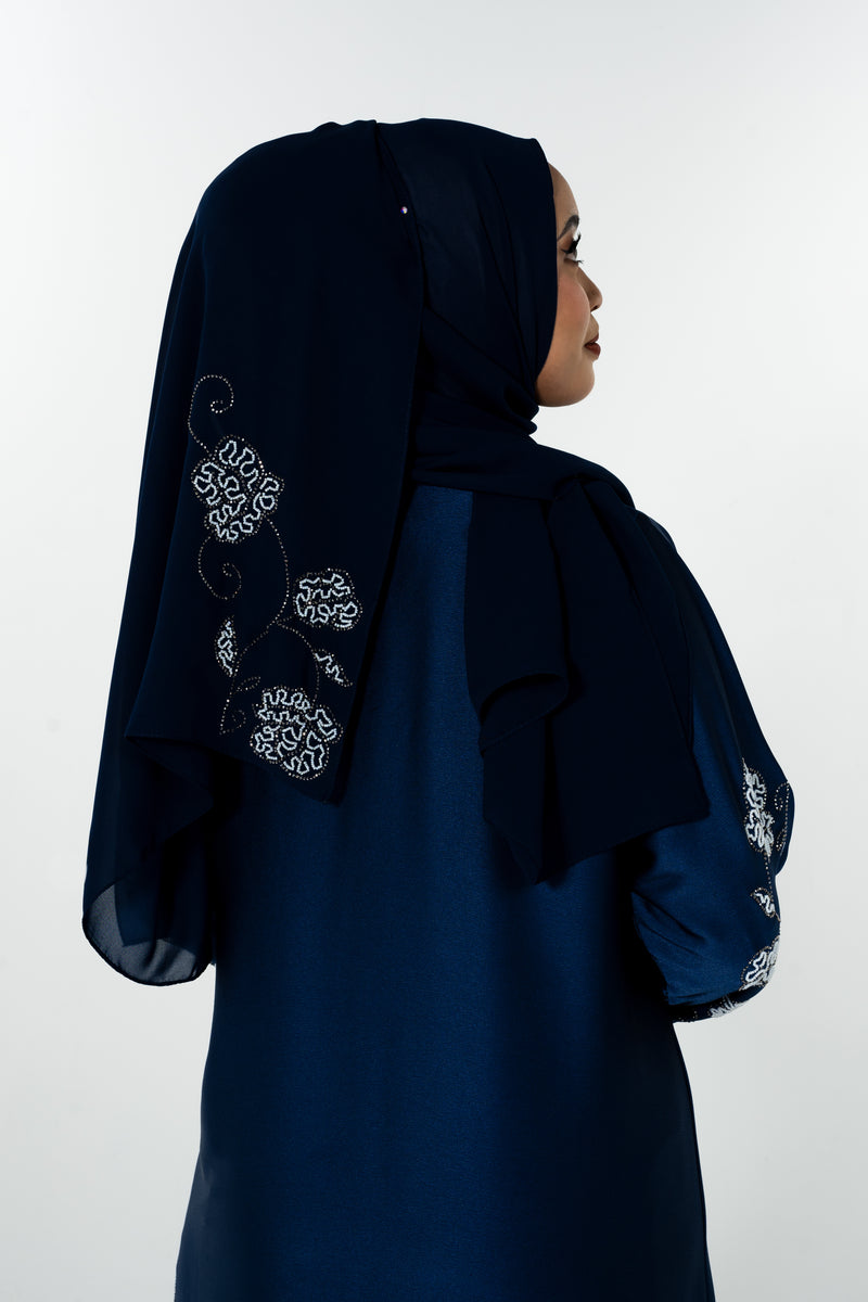 Beads Bloom Abaya - Navy