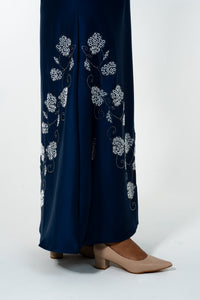 Beads Bloom Abaya - Navy