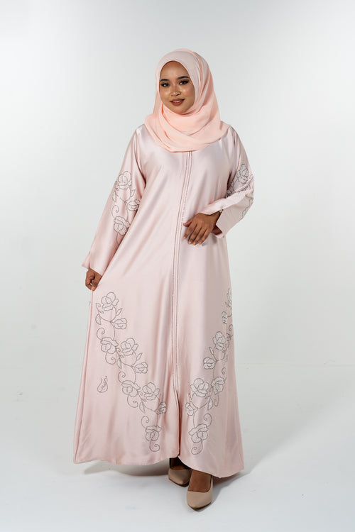 Beads Bloom Abaya - Peach