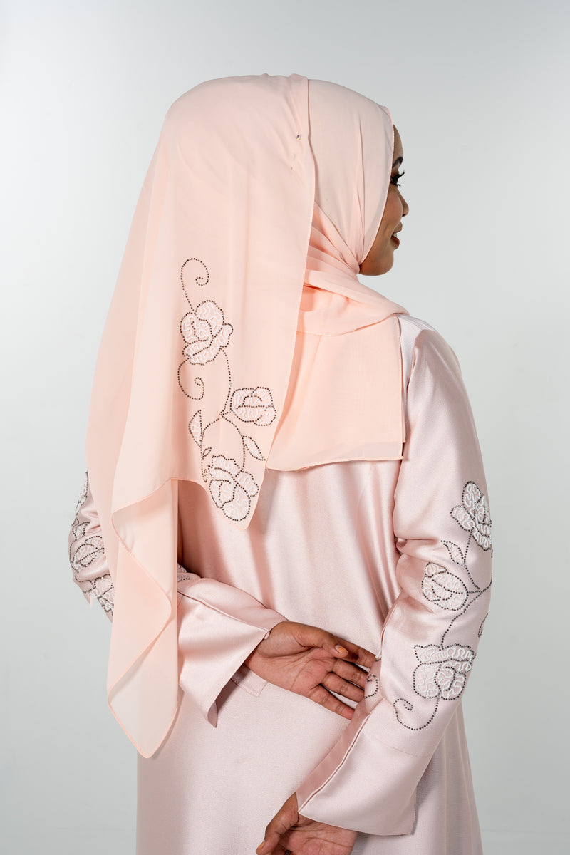 Beads Bloom Abaya - Peach