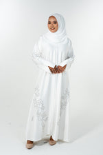 Beads Bloom Abaya - White