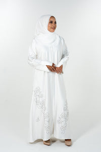 Beads Bloom Abaya - White