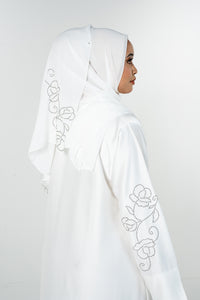 Beads Bloom Abaya - White