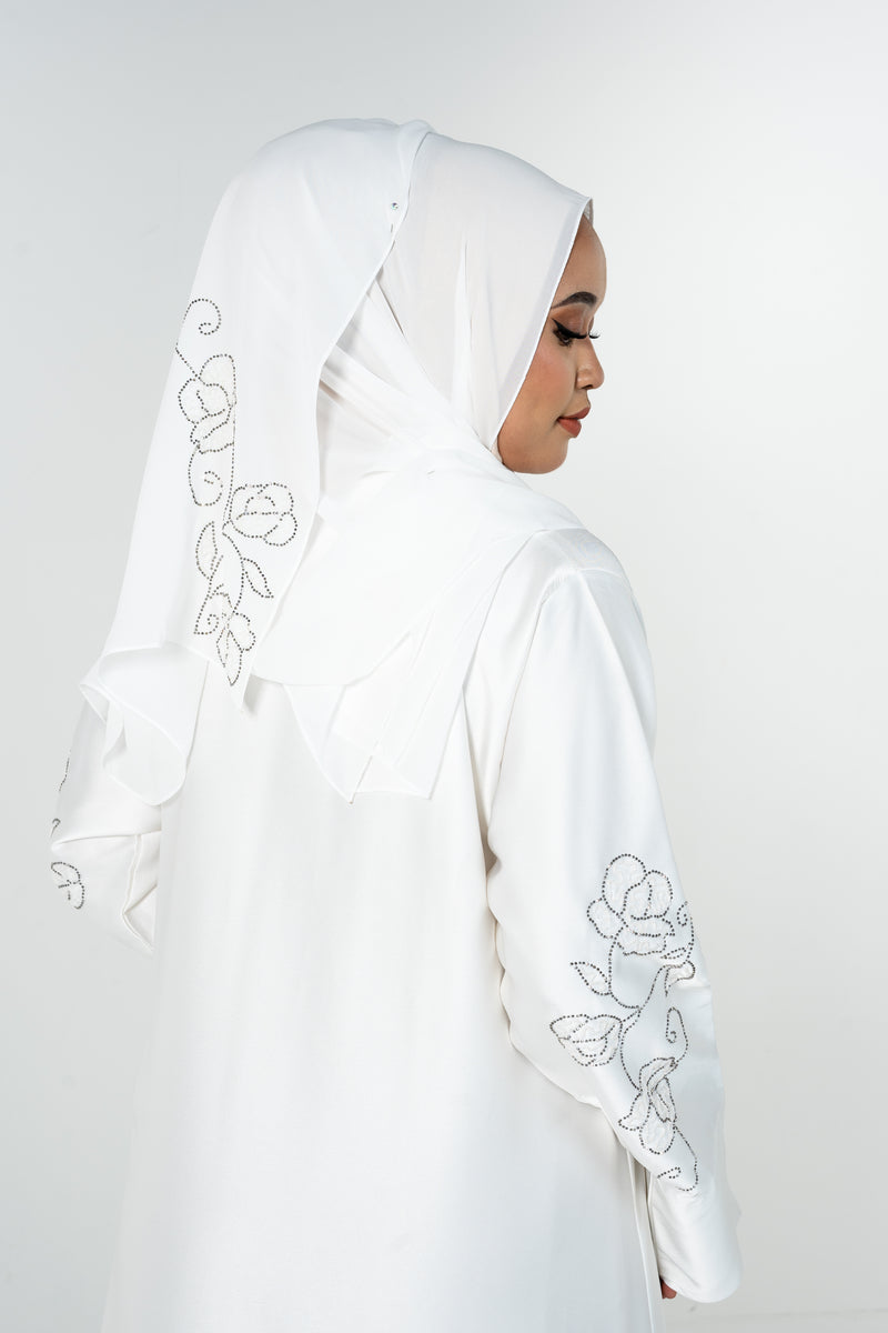 Beads Bloom Abaya - White