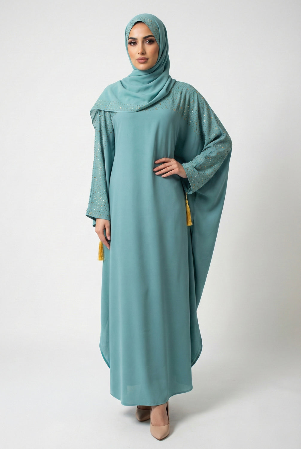 Bahrain Kaftan, Dusty Turquoise