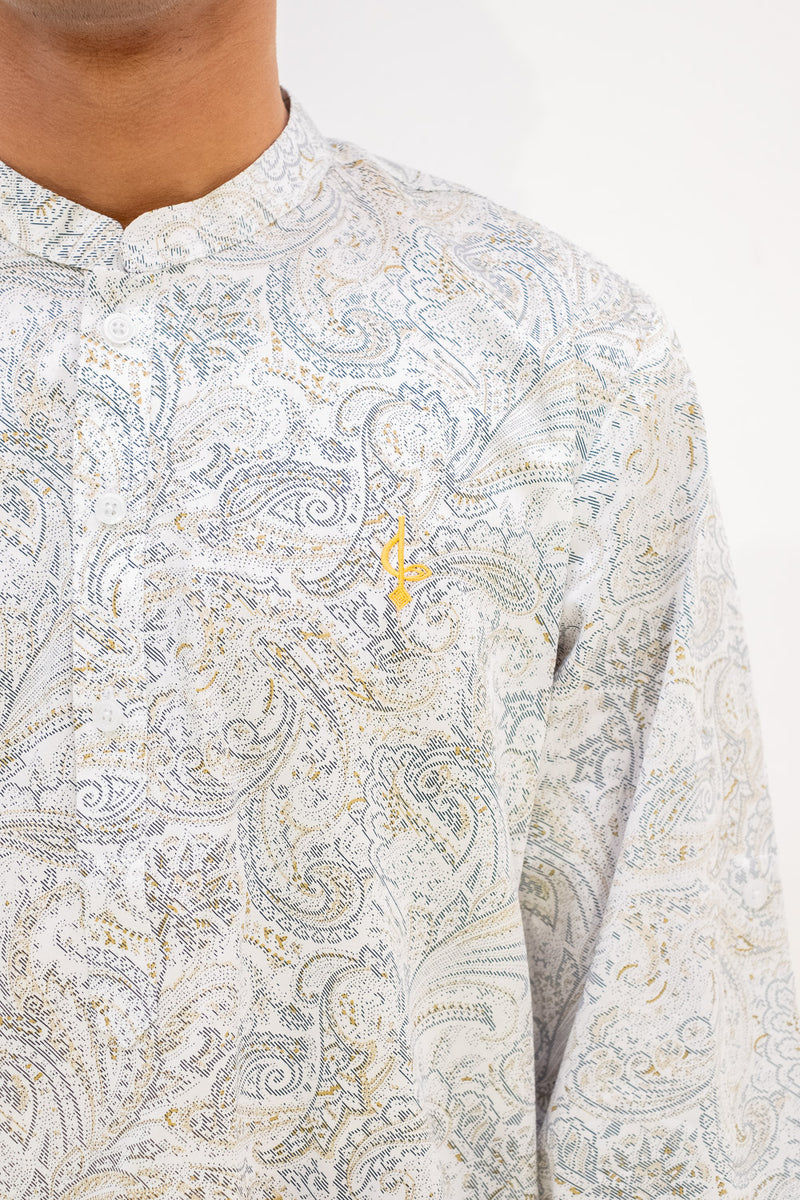 Aslam Kurta - White Paisley