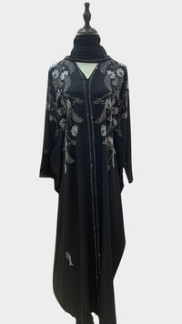 Floral V-Neck Kaftan, Black
