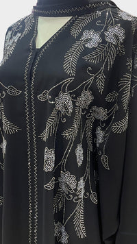 Floral V-Neck Kaftan, Black