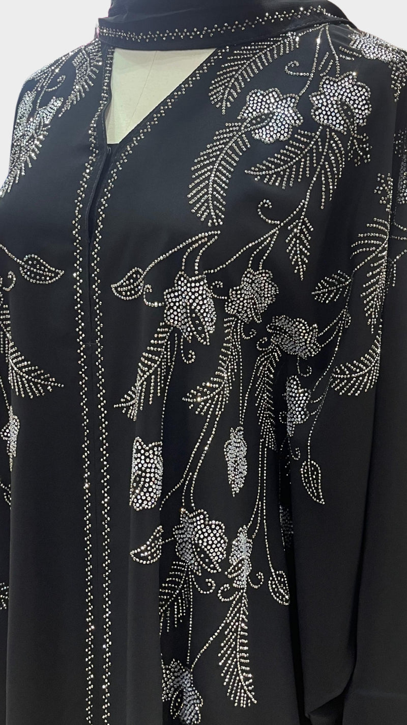 Floral V-Neck Kaftan, Black