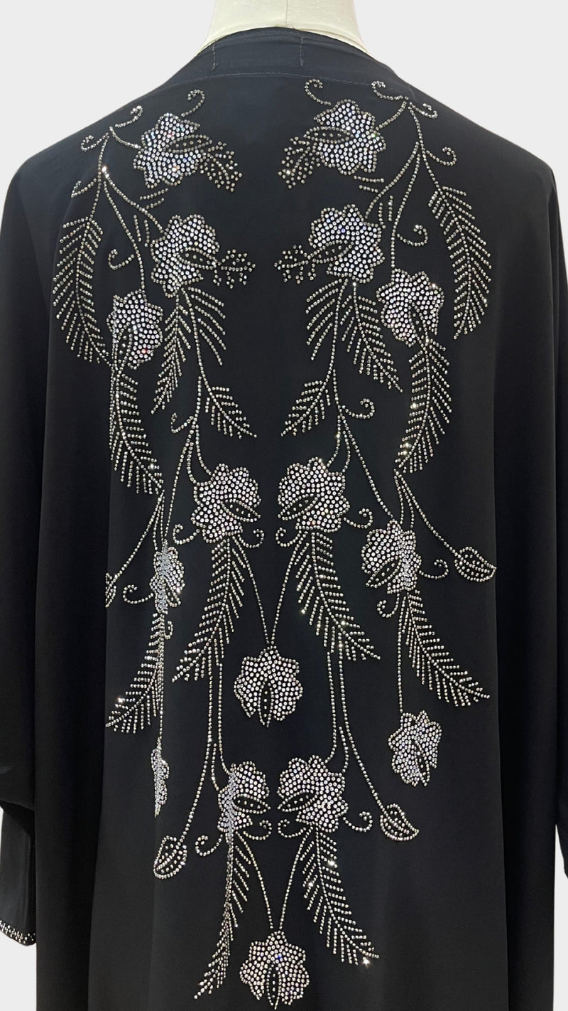 Floral V-Neck Kaftan, Black