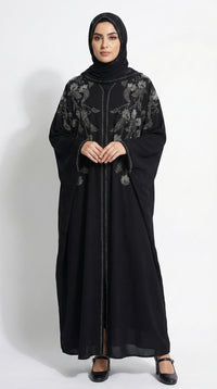 Floral V-Neck Kaftan, Black