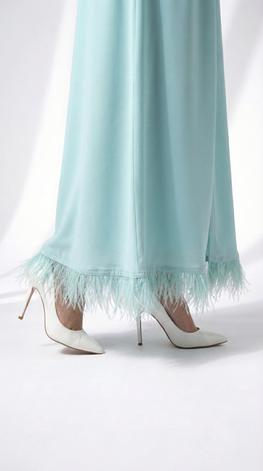 Furry Abaya - Tiffany Blue