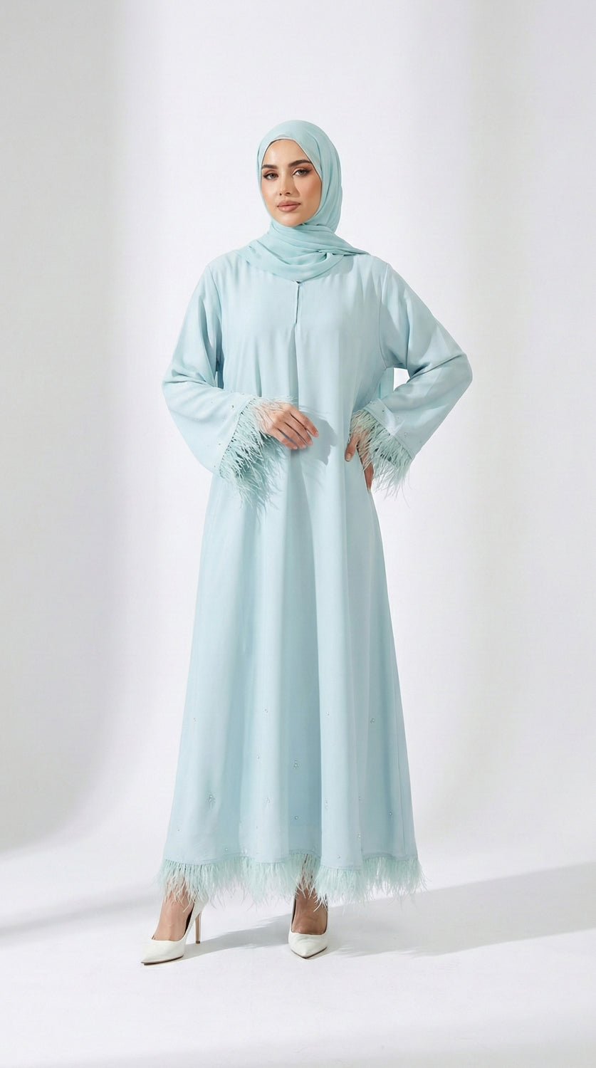 Furry Abaya - Tiffany Blue