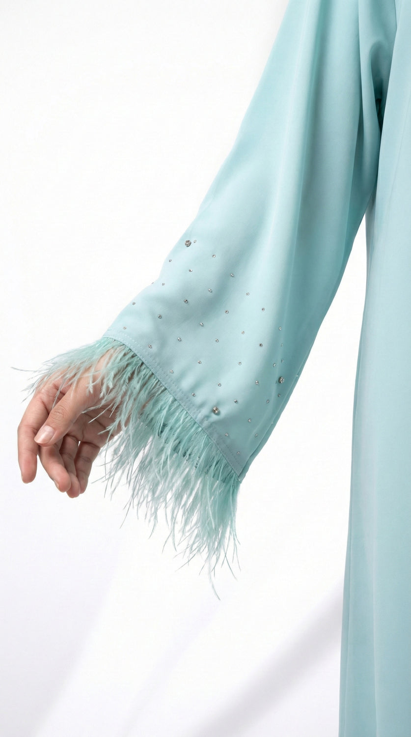 Furry Abaya - Tiffany Blue