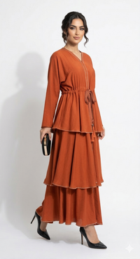 June Tier Abaya - Burnt Orange