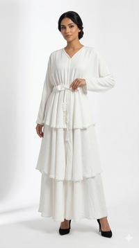 June Tier Abaya - White
