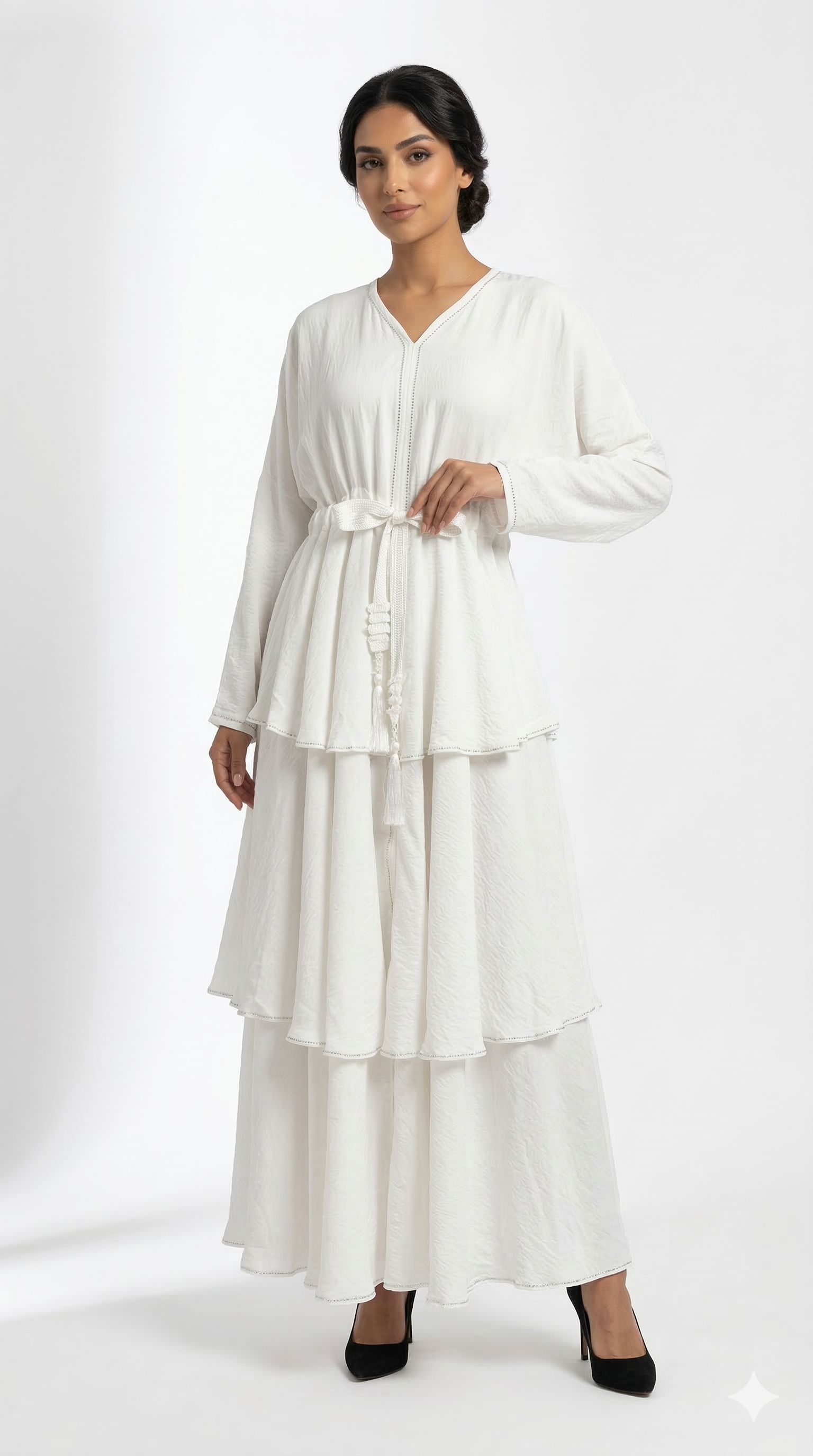 June Tier Abaya - White