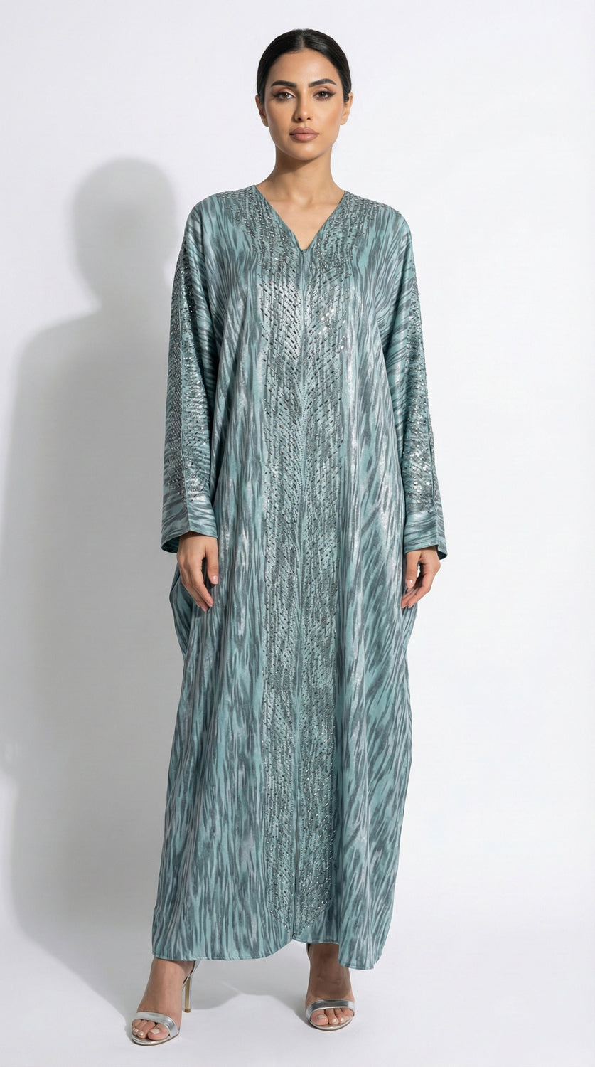 Geo Bold Stripes Kaftan, Tiffany Blue