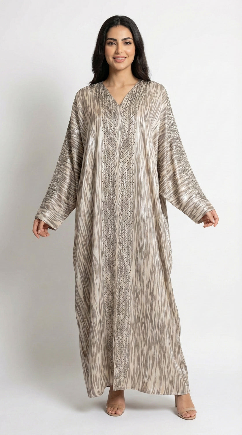 Geo Bold Stripes Kaftan, Beige