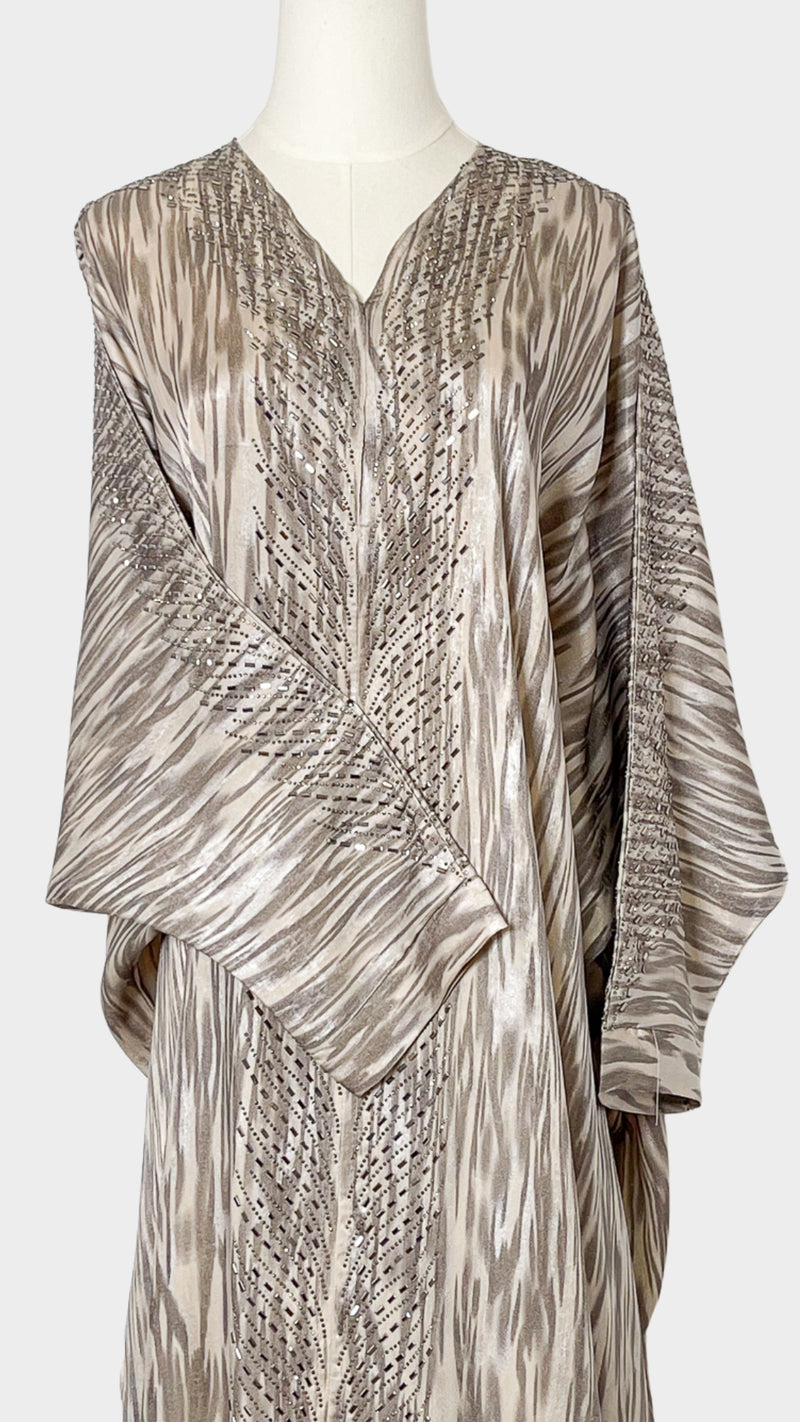 Geo Bold Stripes Kaftan, Beige