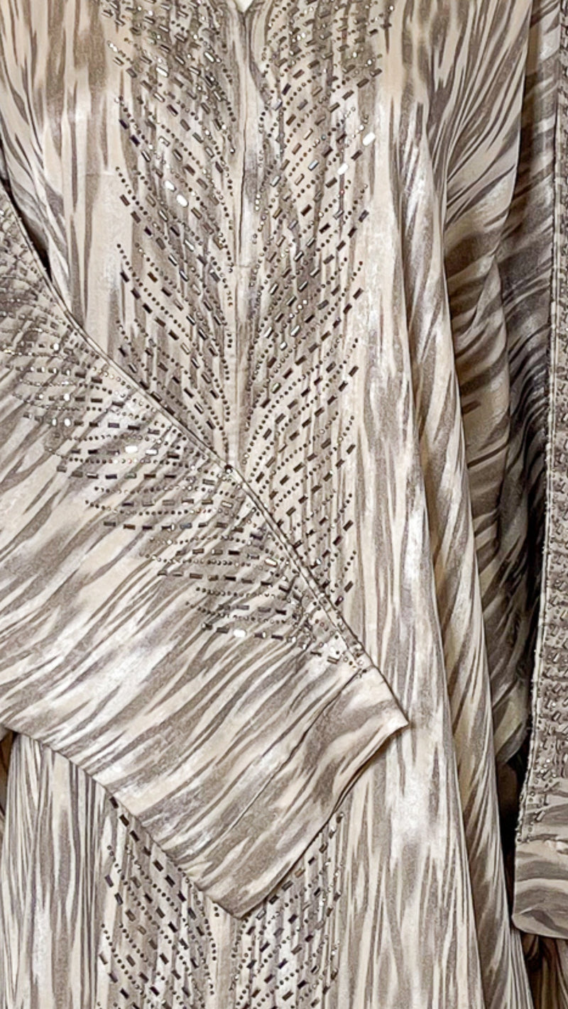 Geo Bold Stripes Kaftan, Beige