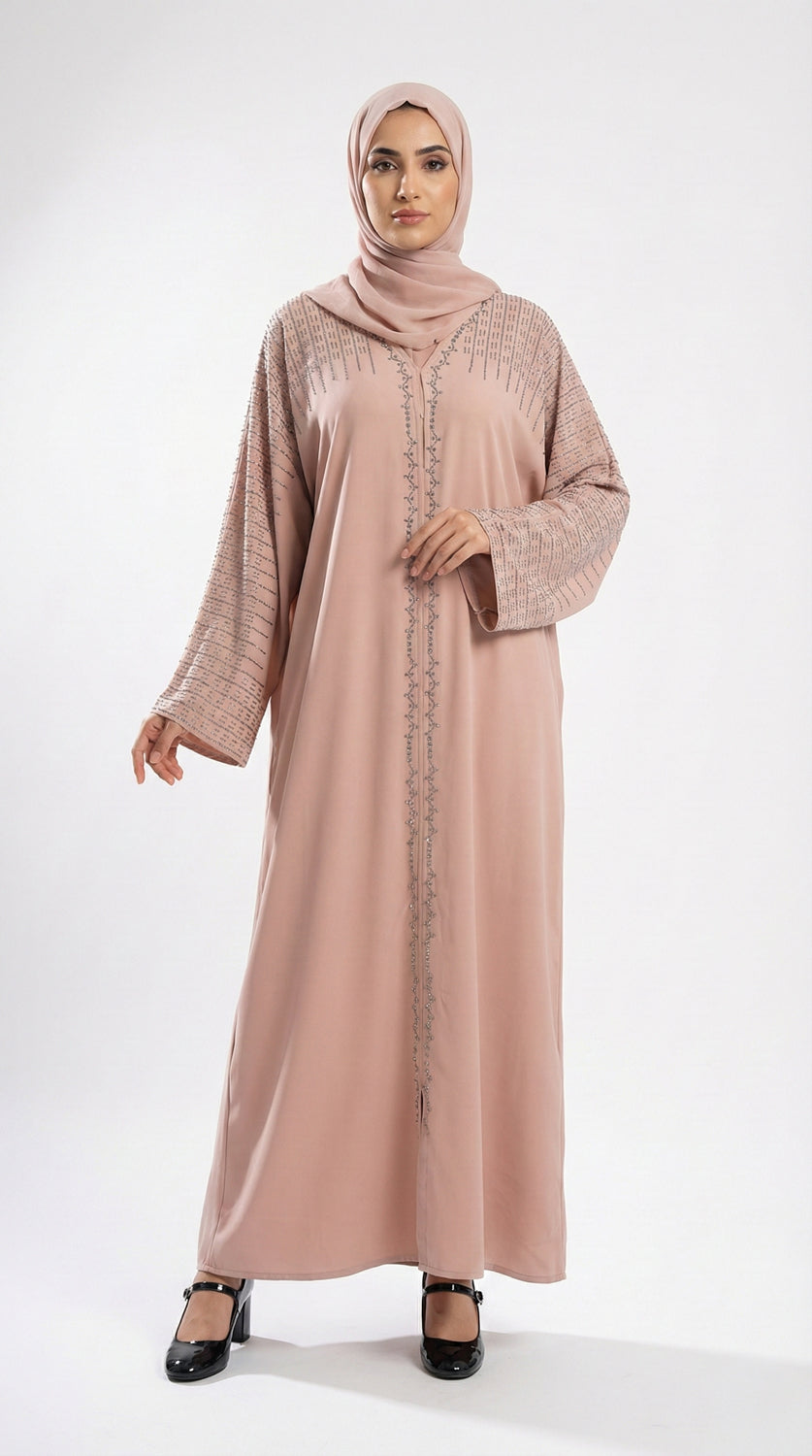Glitter V-Neck Kaftan, Nude Pink