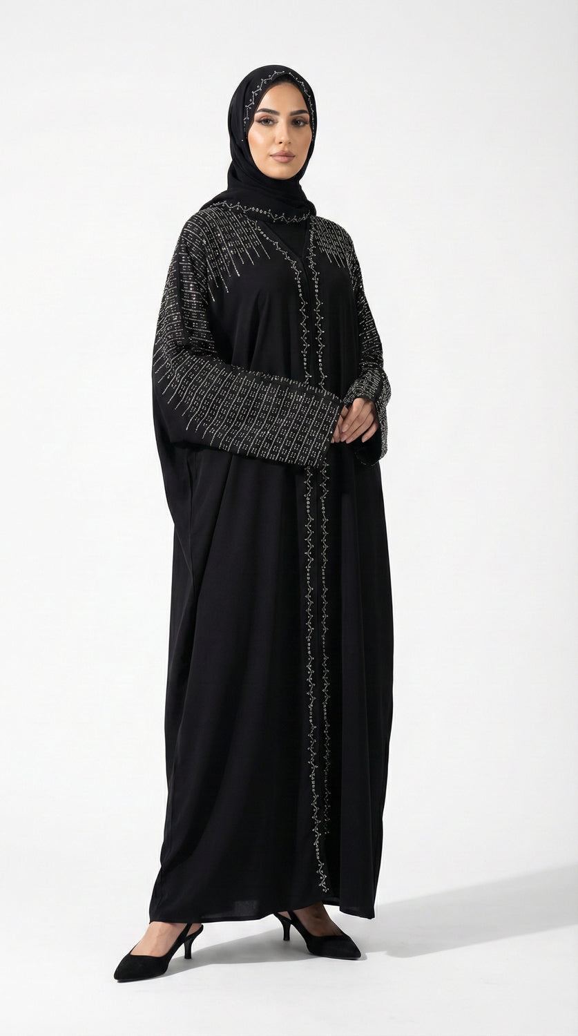Glitter V-Neck Kaftan, Black
