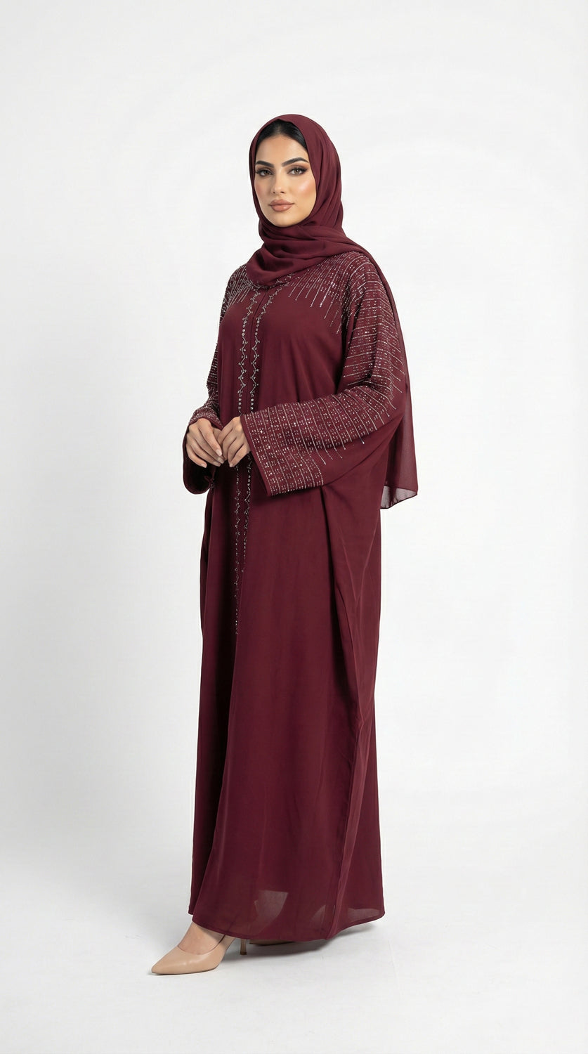 Glitter V-Neck Kaftan, Maroon