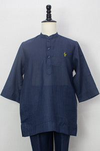 Linen Kurta, Navy Blue