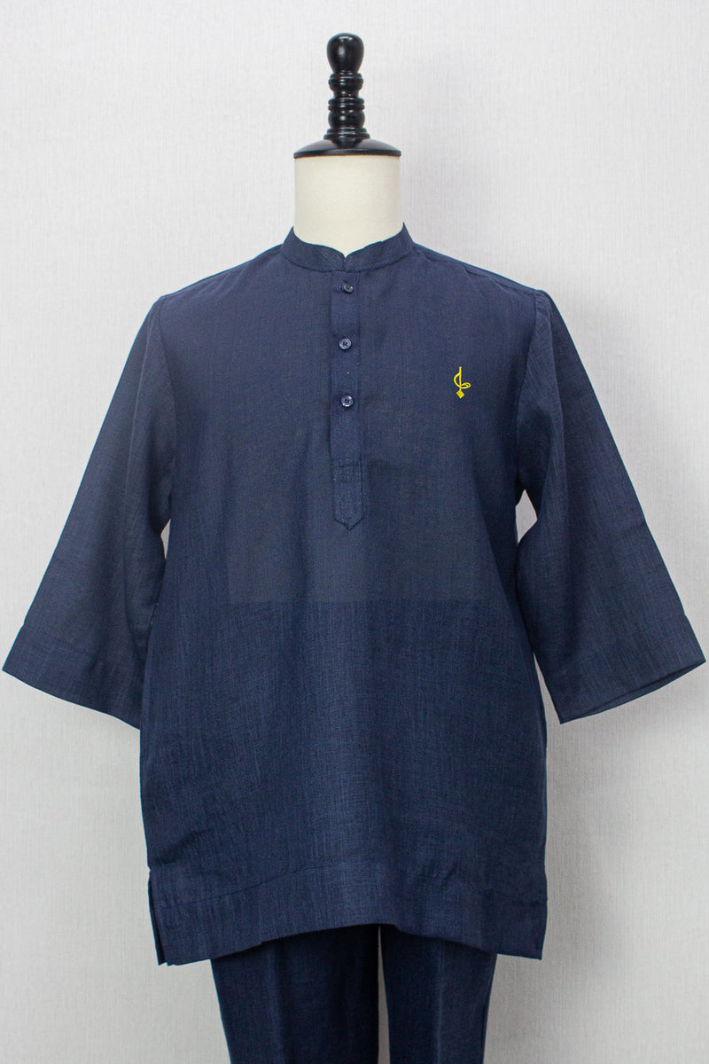 Linen Kurta, Navy Blue