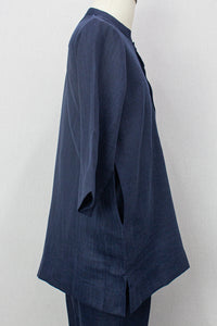 Linen Kurta, Navy Blue