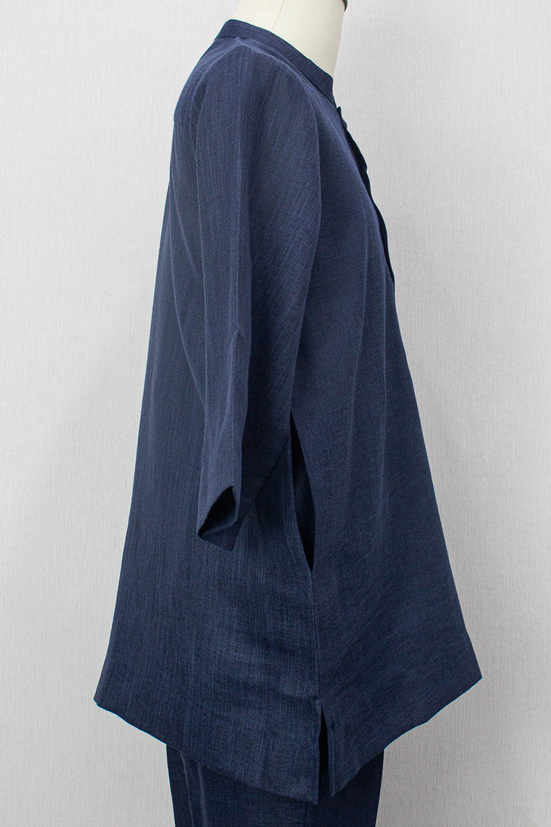 Linen Kurta, Navy Blue