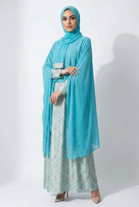 Queen Azizah Printed Abaya, Tiffany Blue