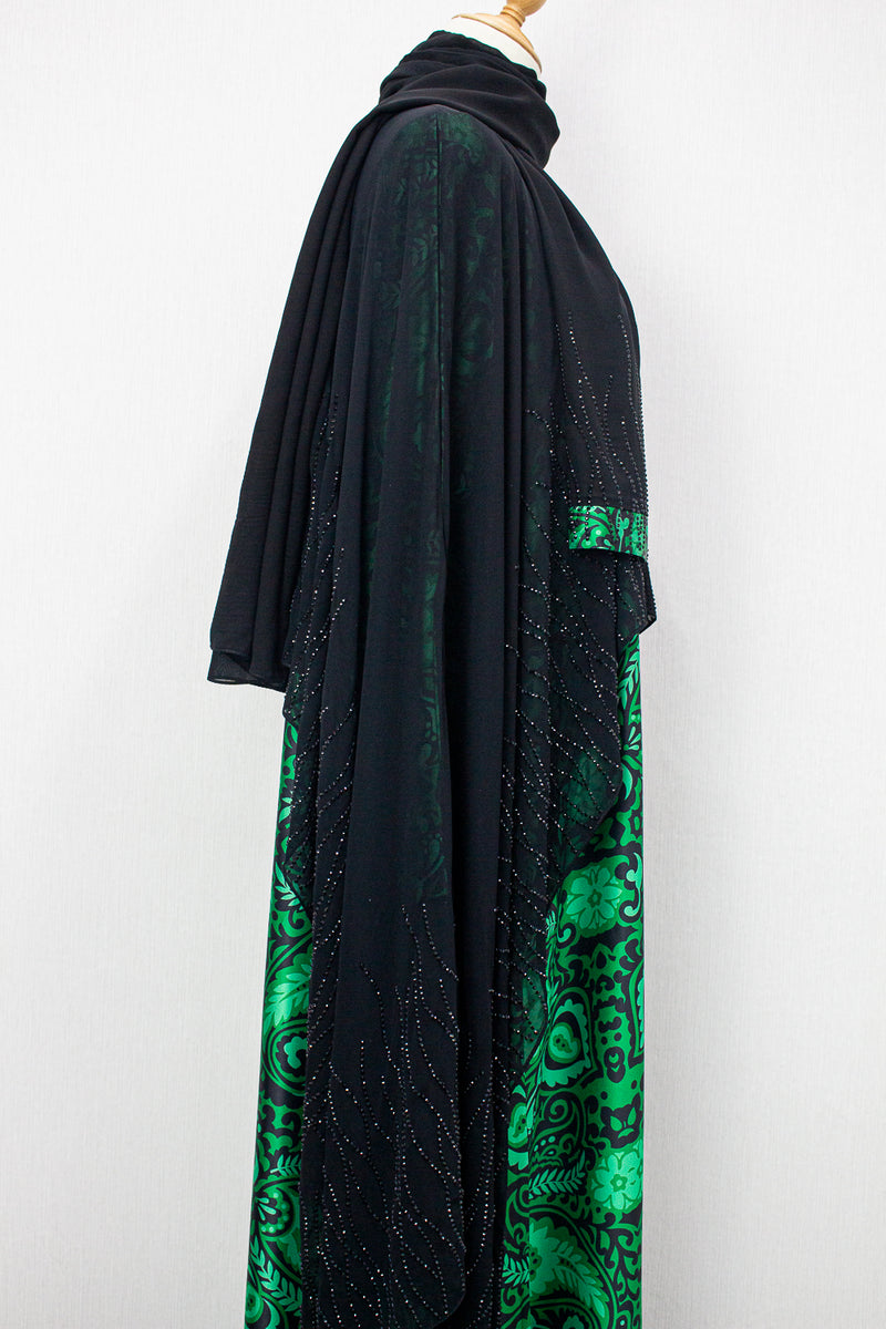 Queen Azizah Printed Abaya, Black