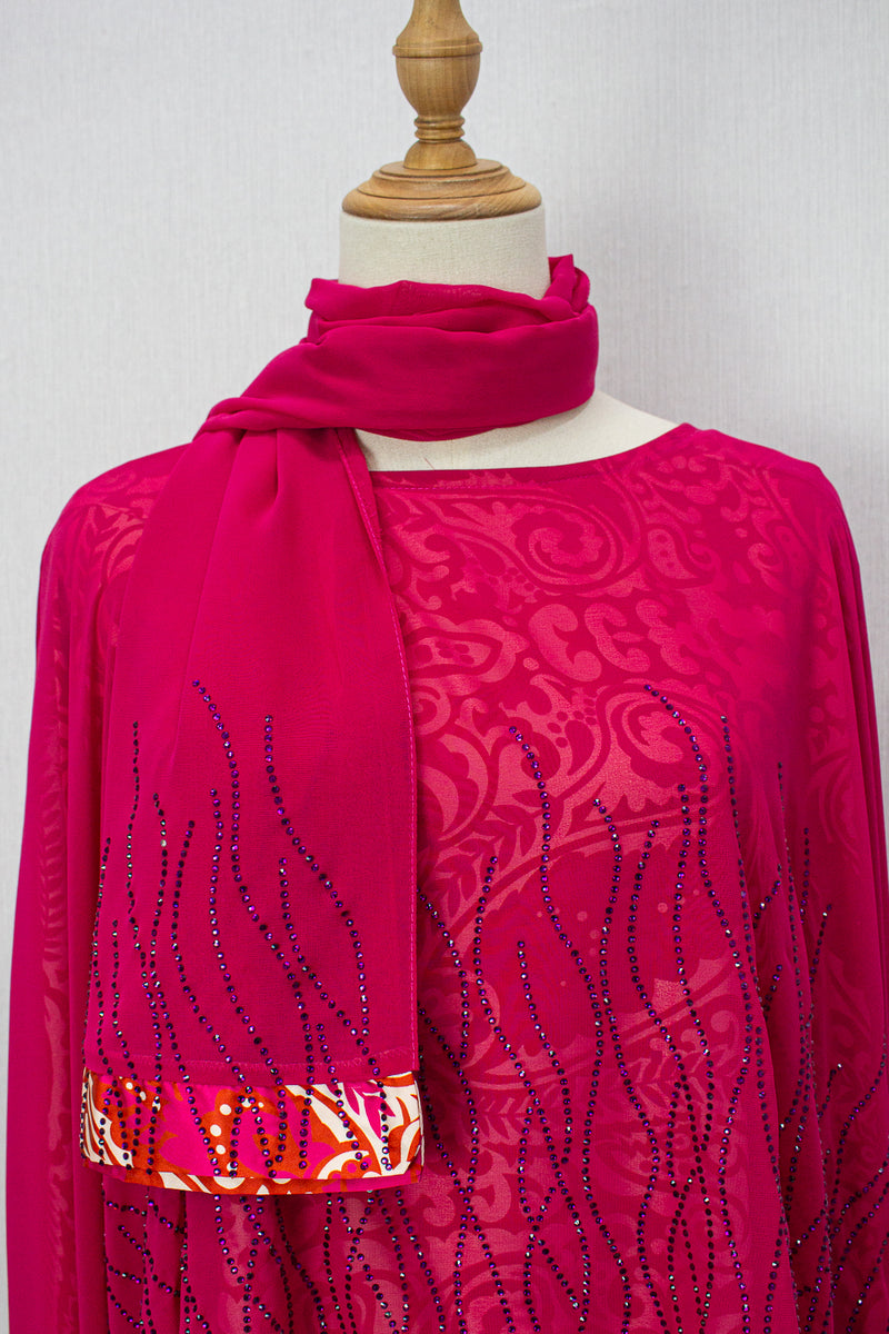 Queen Azizah Printed Abaya, Hot Pink