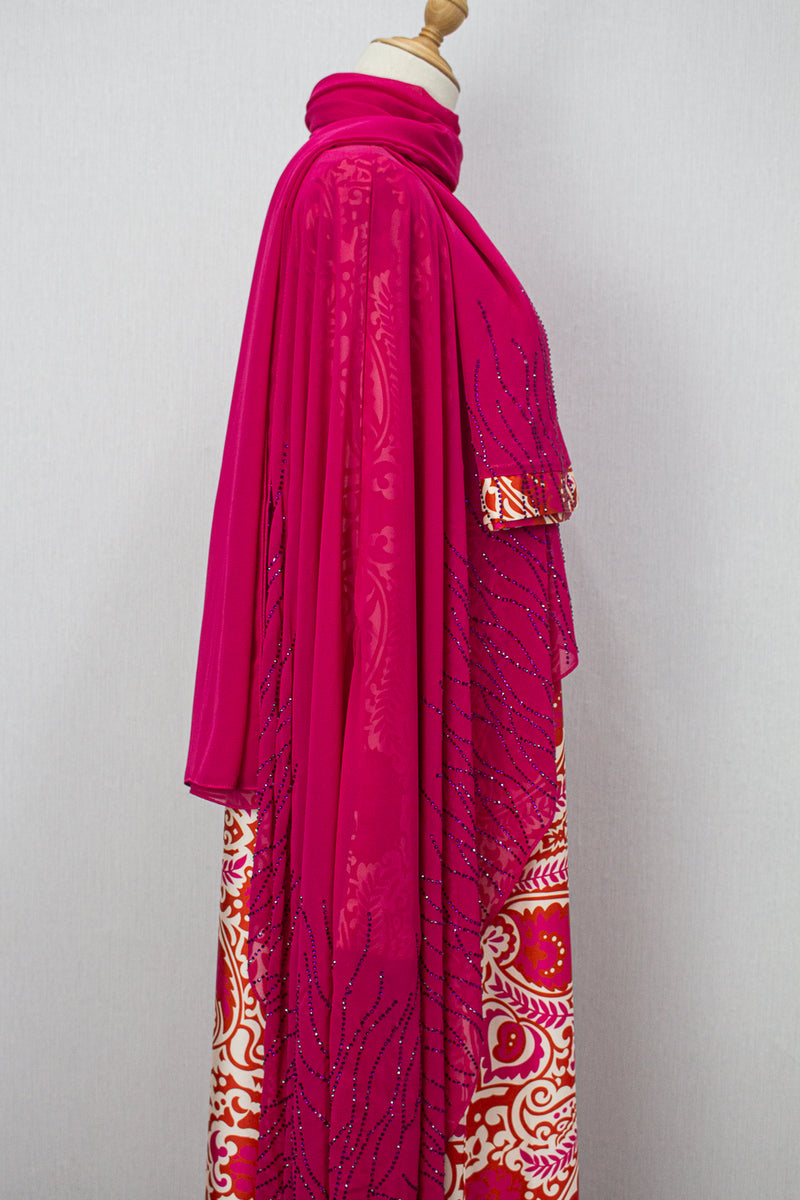 Queen Azizah Printed Abaya, Hot Pink