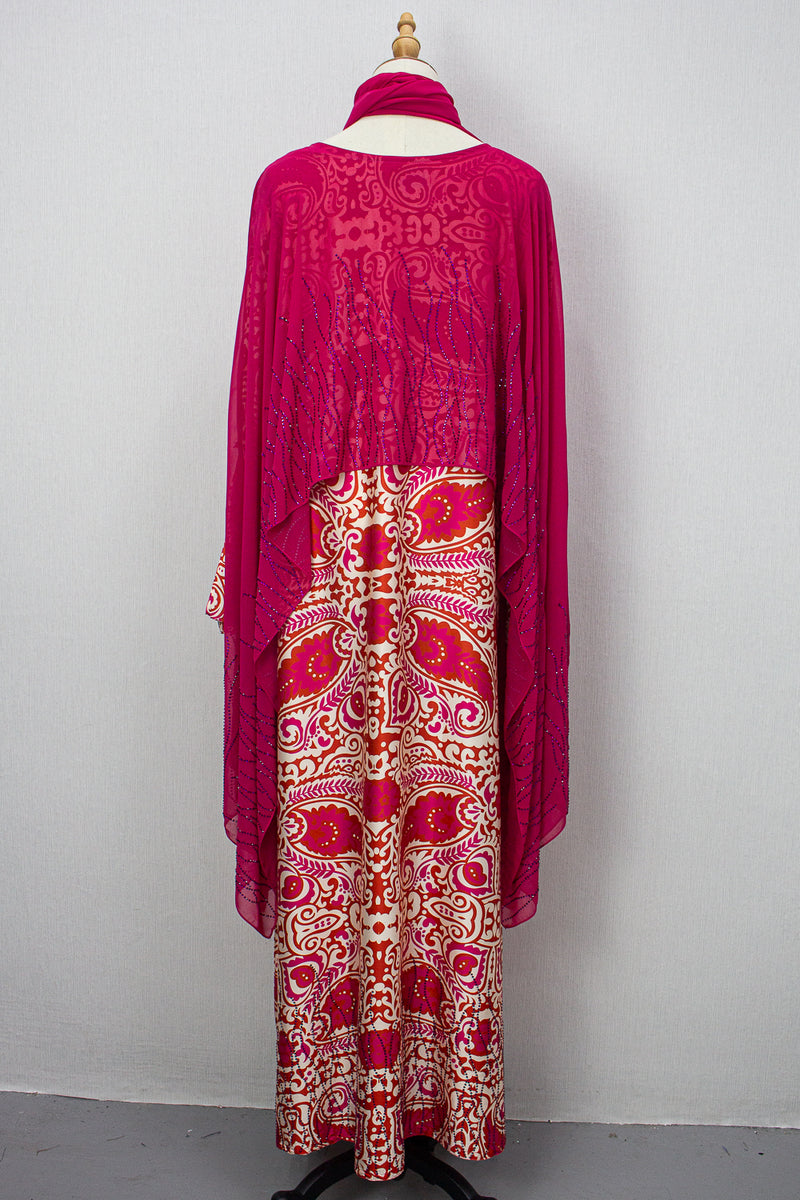 Queen Azizah Printed Abaya, Hot Pink