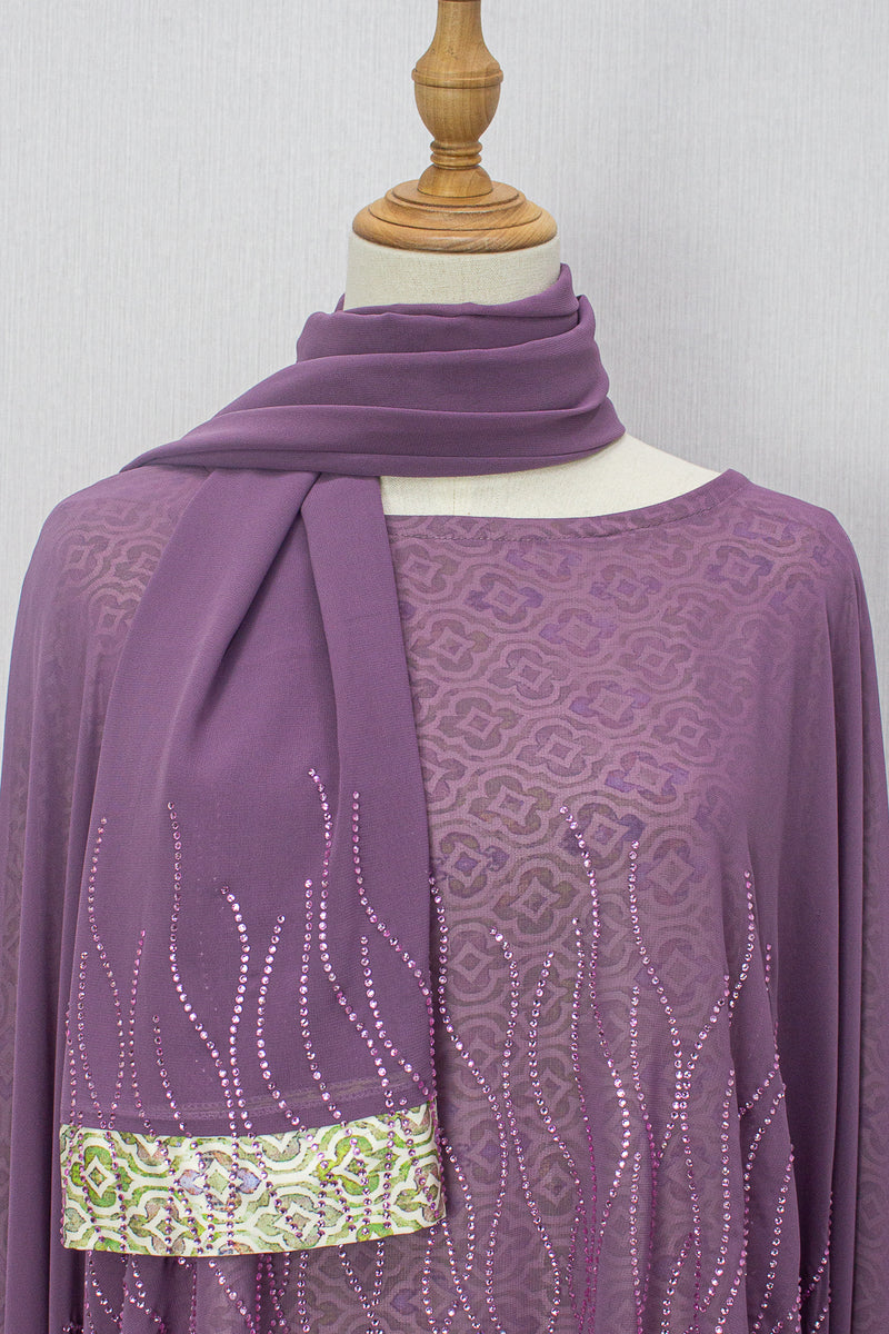 Queen Azizah Printed Abaya, Purple