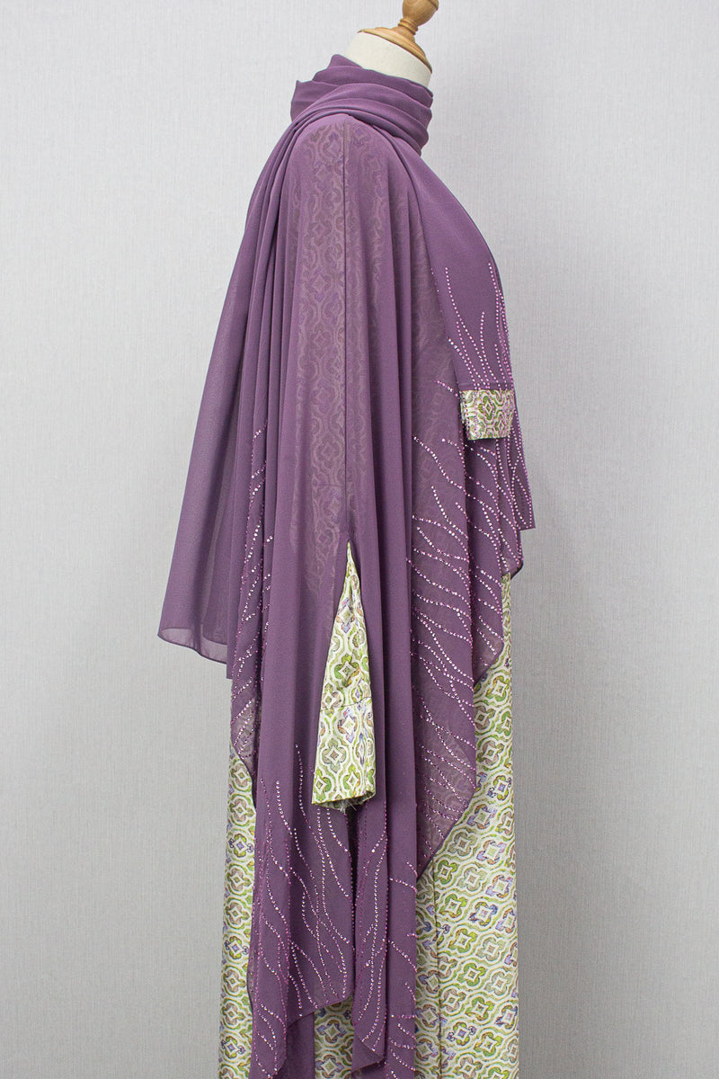 Queen Azizah Printed Abaya, Purple