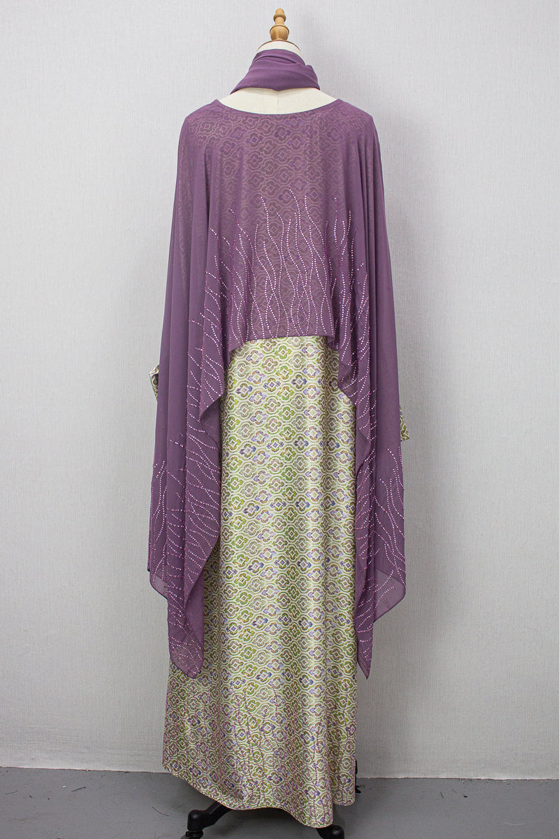 Queen Azizah Printed Abaya, Purple
