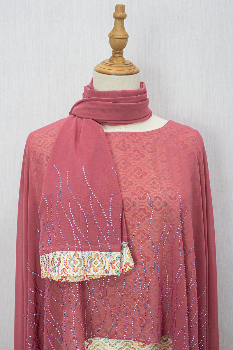 Queen Azizah Printed Abaya, Rose Pink